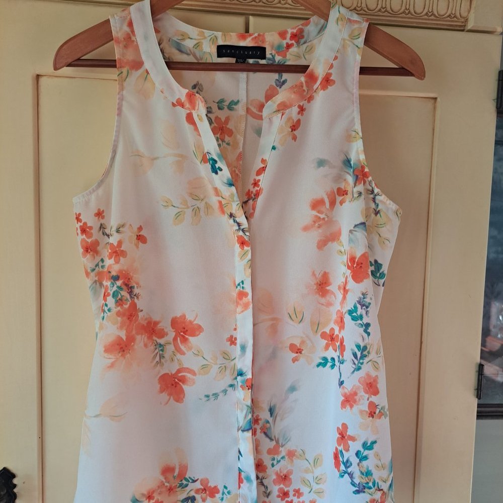 Sanctuary women's white floral print sleeveless top Sz L